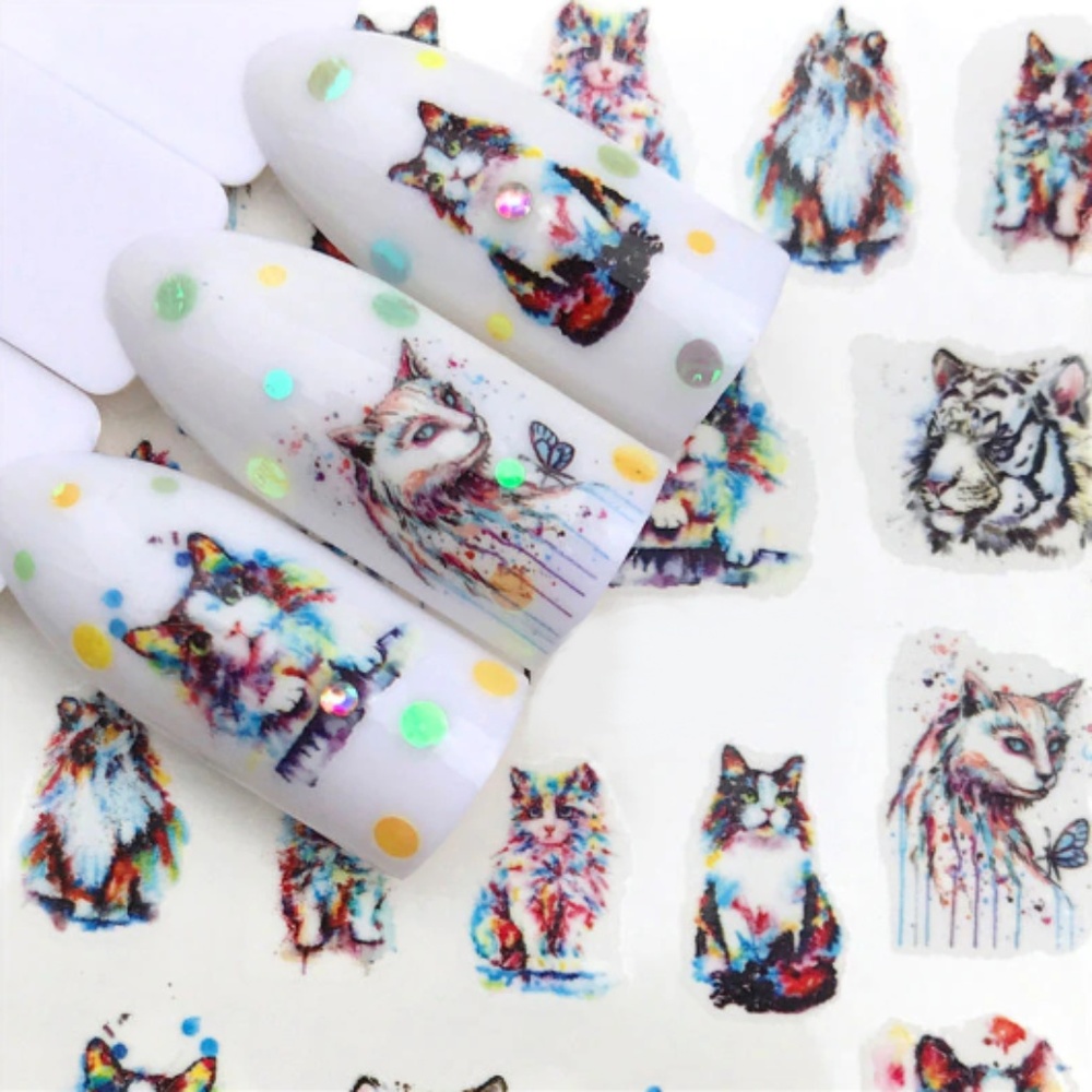 Painted Cat Watercolor Nail Decals